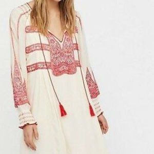 Free People Wind Willow Embroidered V-Neck Mini